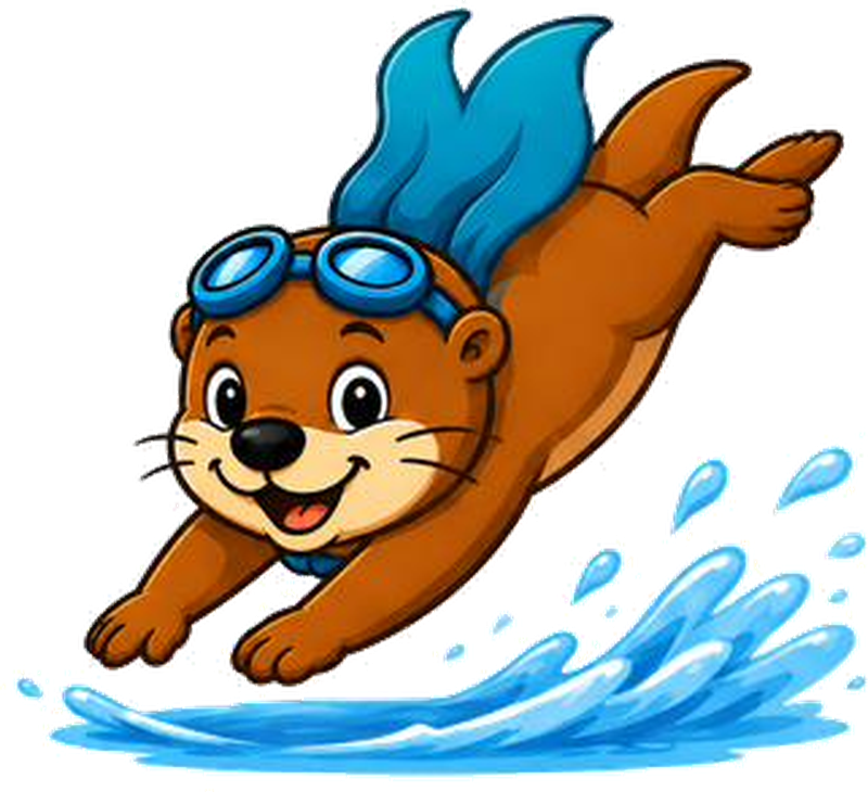 Swimmy de otter duikt in het water
